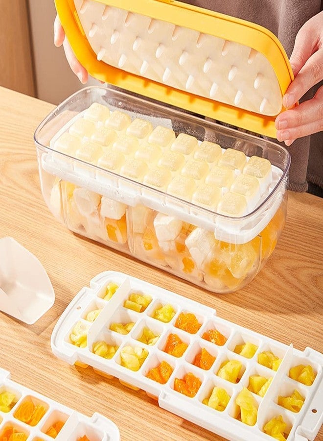 ONPRIX Ice Cube Tray with Lid and Bin,BPA Free Silicone Ice Box Freezer Tray Easy Press Ice Molds Box 48 Ice Cubes Ice Cube Bin Scoop Trays,Container and Scoop, Perfect for Drinks & Cocktail (Yellow) - Image 1